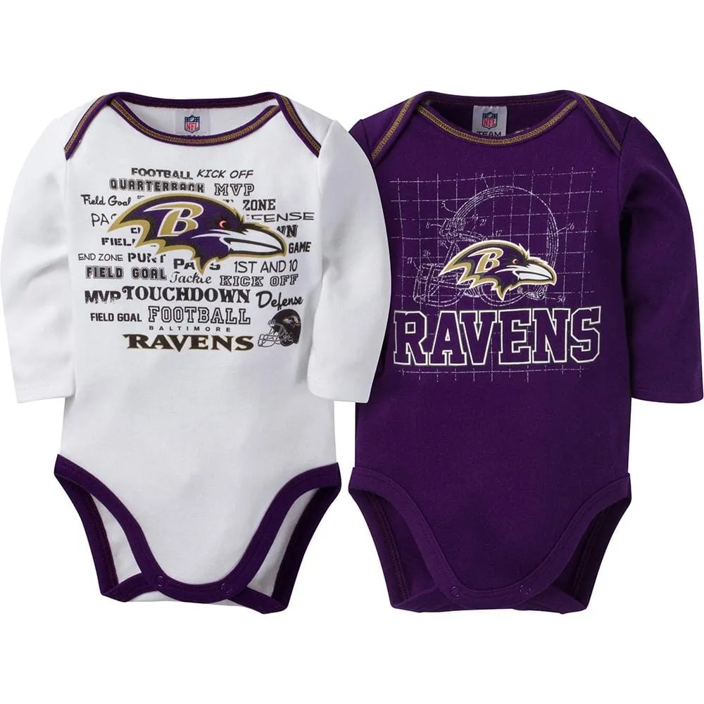 2 Pack Ravens Long Sleeve Bodysuits