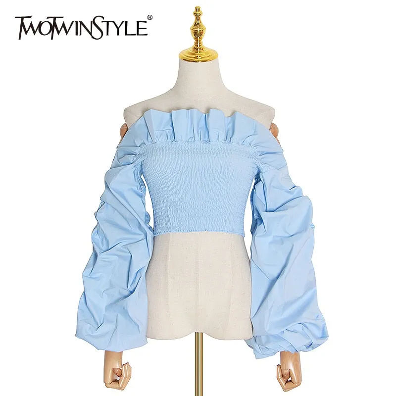 2021 New!!!! Women's  Ruched Ruffles Blouse Lantern Long Sleeve Sizes S - L