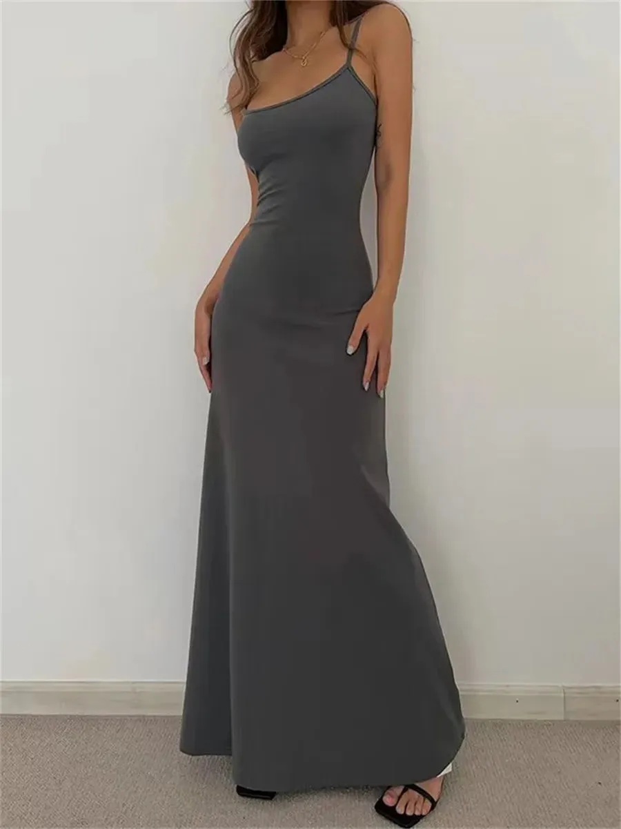 2024 Sexy Sleeveless Spaghetti Strap Split Sheath Maxi Dress