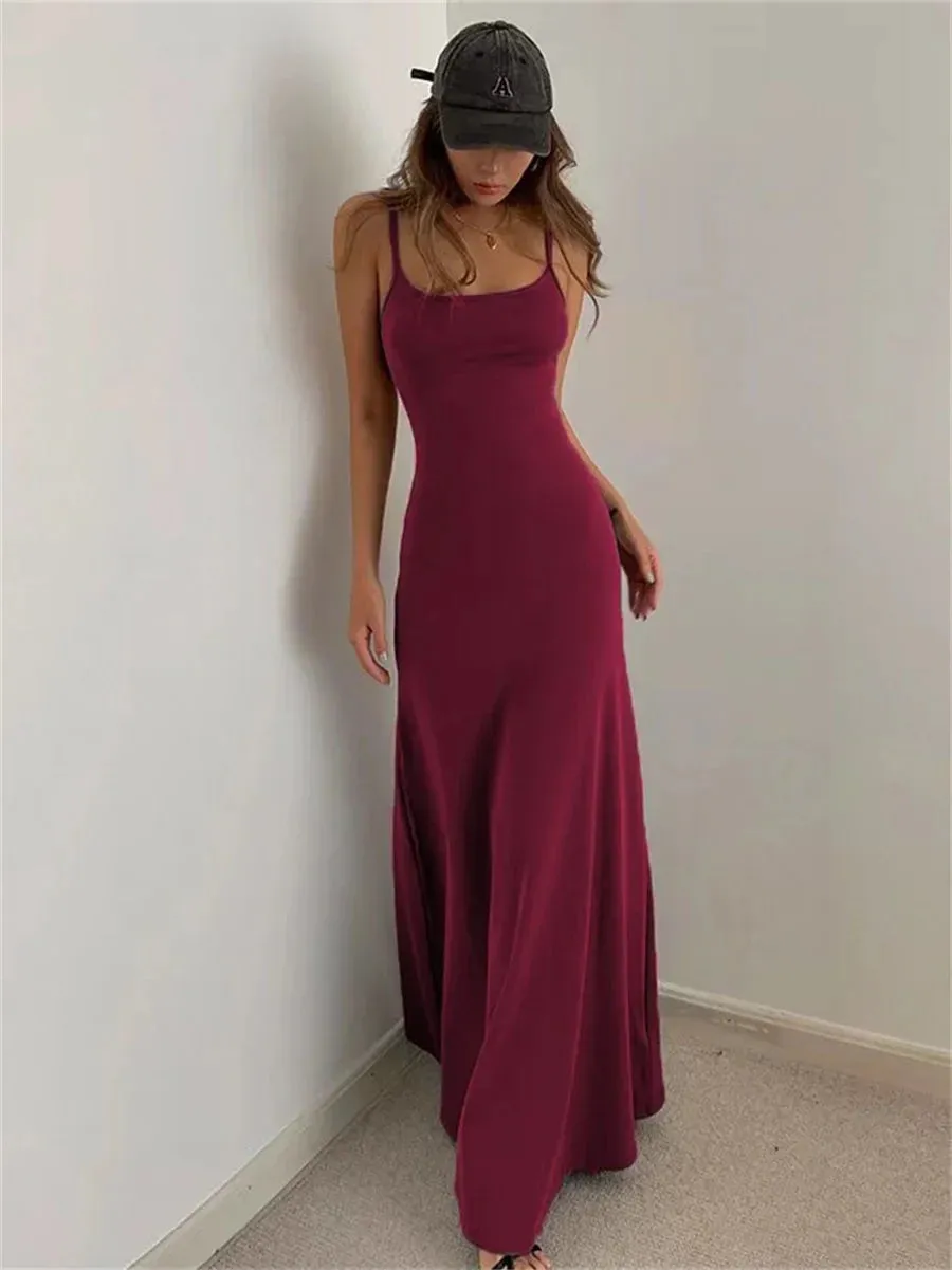 2024 Sexy Sleeveless Spaghetti Strap Split Sheath Maxi Dress