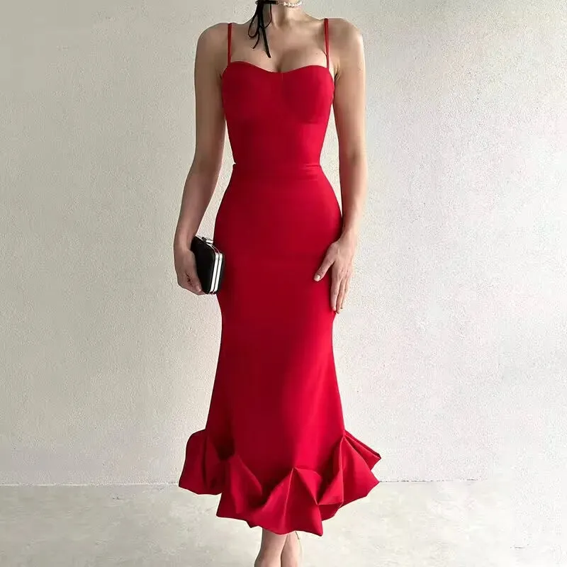 2024 Summer Sexy Sleeveless Backless Elegant Midi Dress