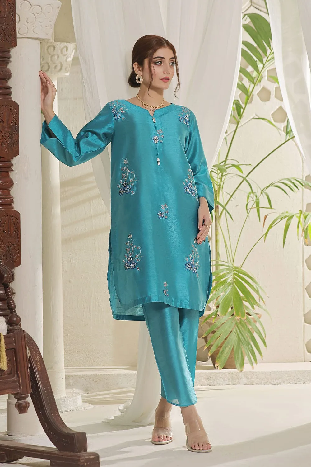 2PC Stitched Embroidered Silk Shirt & Trouser KFSE-2361