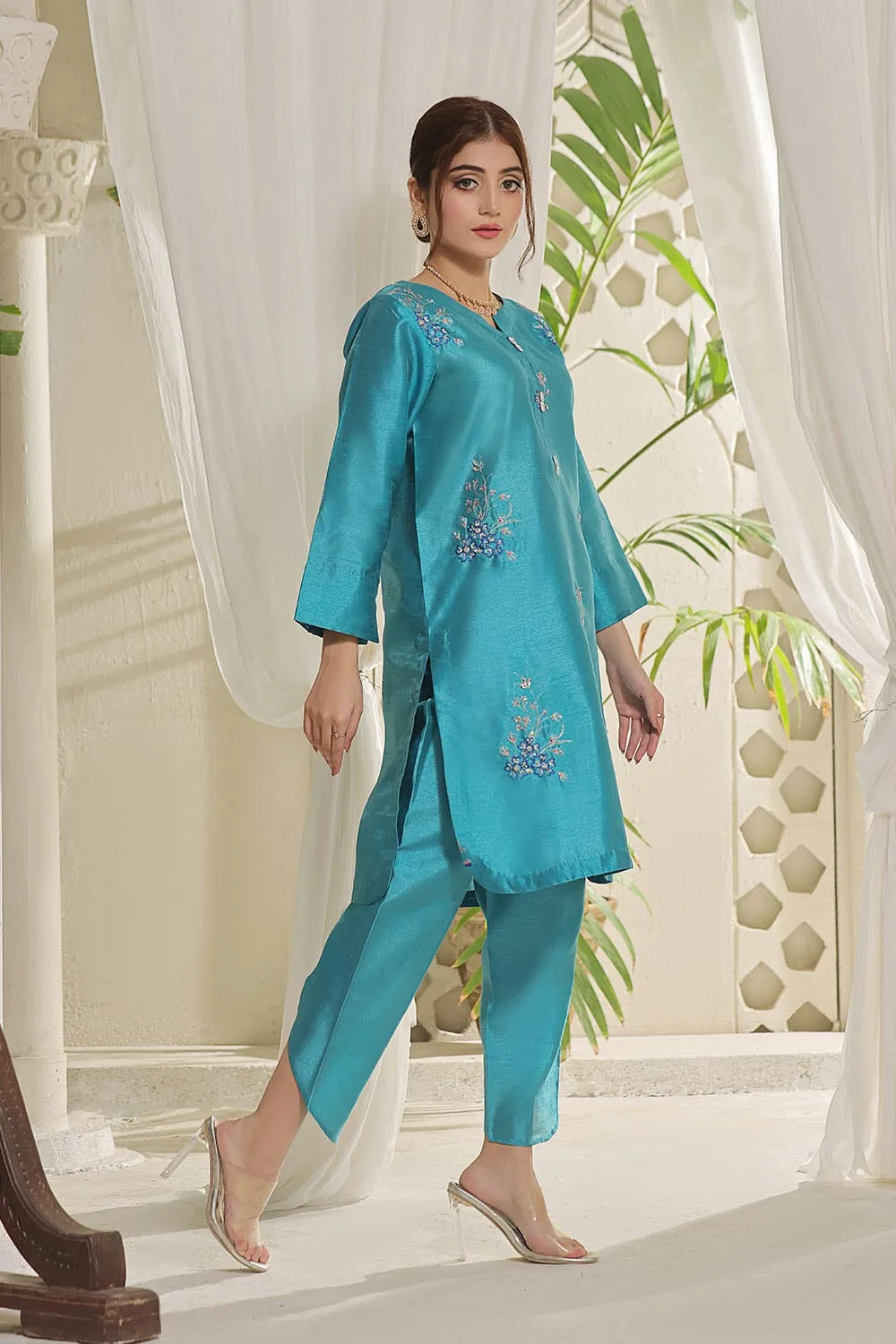 2PC Stitched Embroidered Silk Shirt & Trouser KFSE-2361