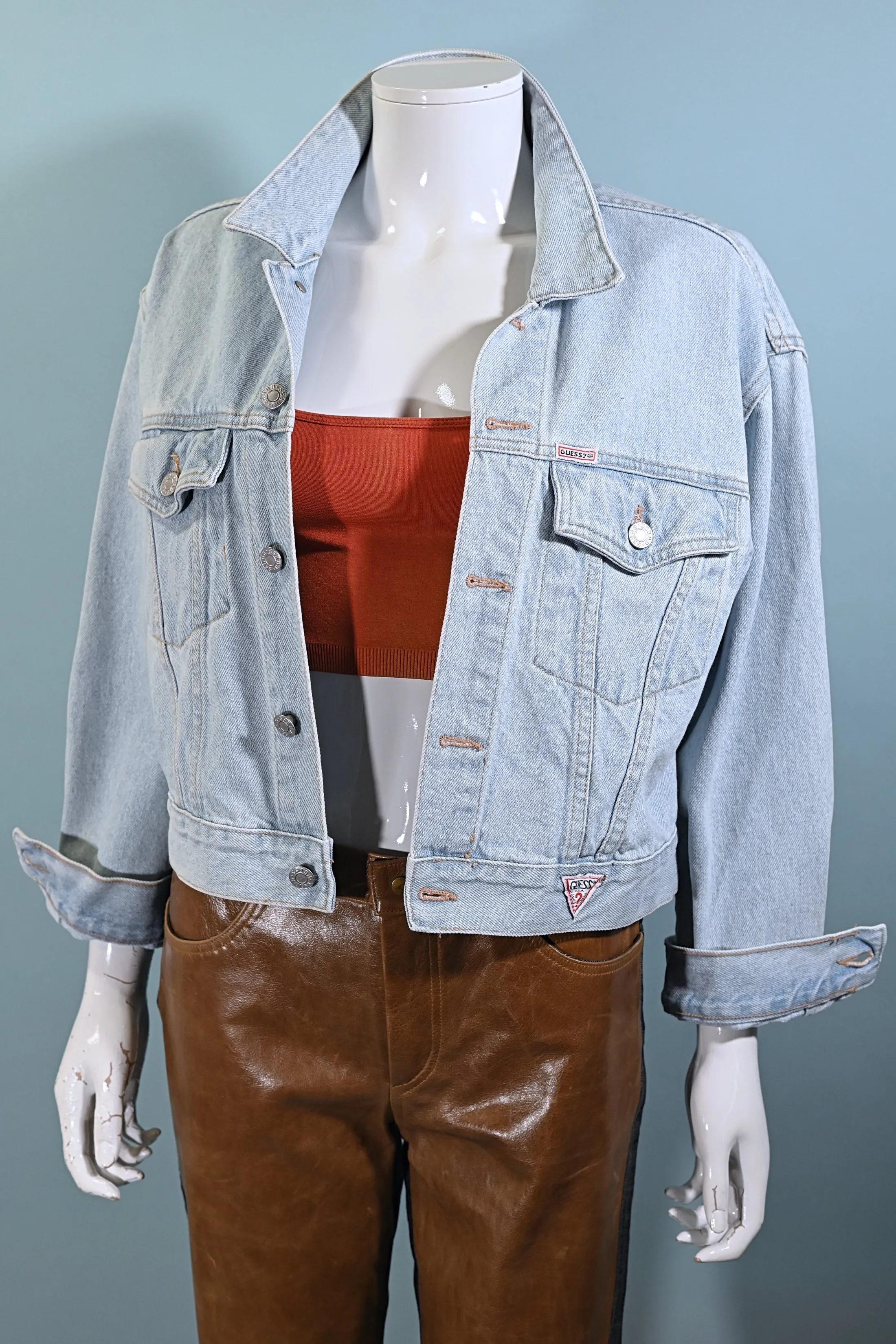 80s Guess Cropped Light Acid Washed Denim Jacket, Georges Marciano S