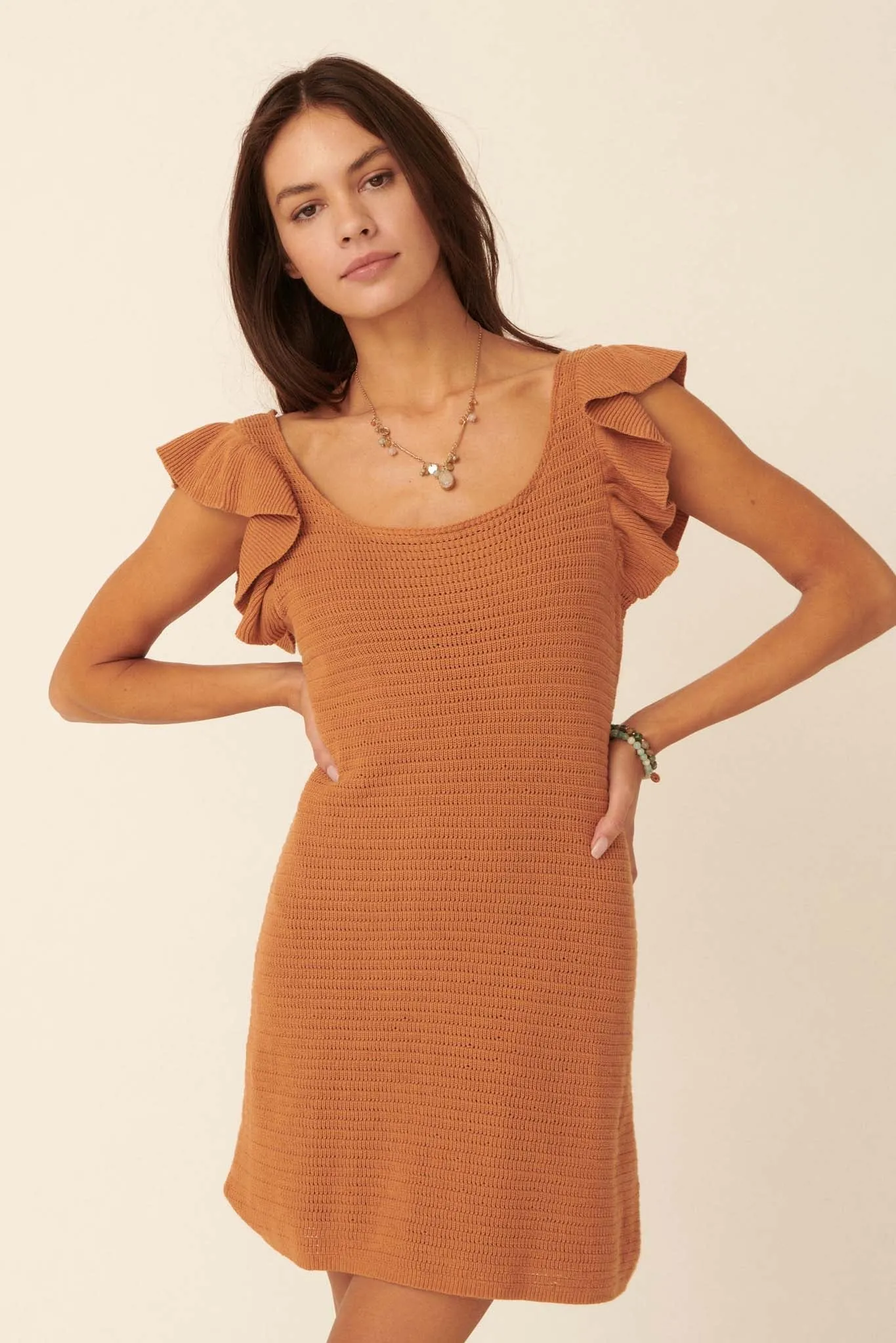 Absolutely Yes Ruffle-Sleeve Mini Sweater Dress