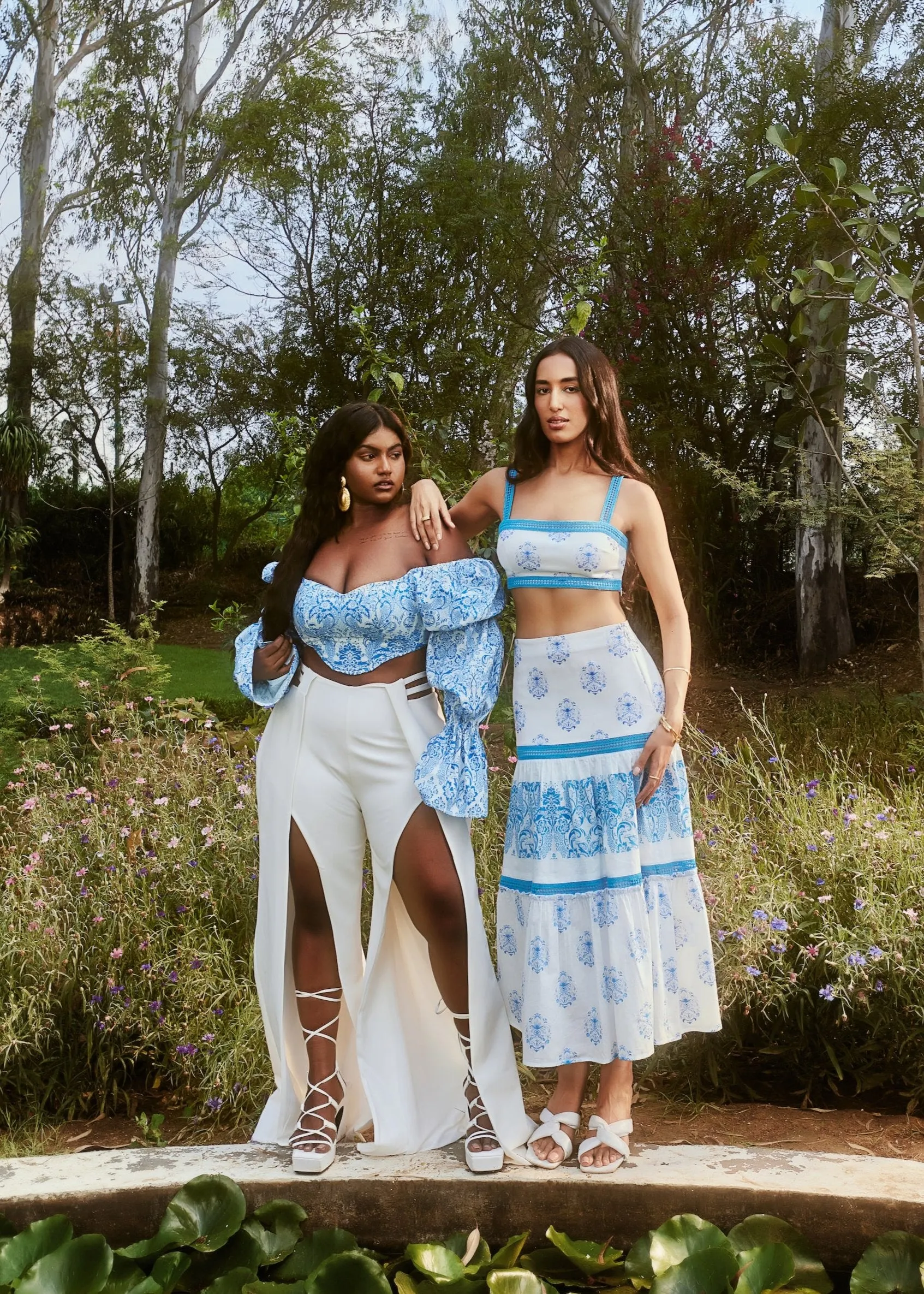 Alessa White and Blue Print   Lace Coord Set