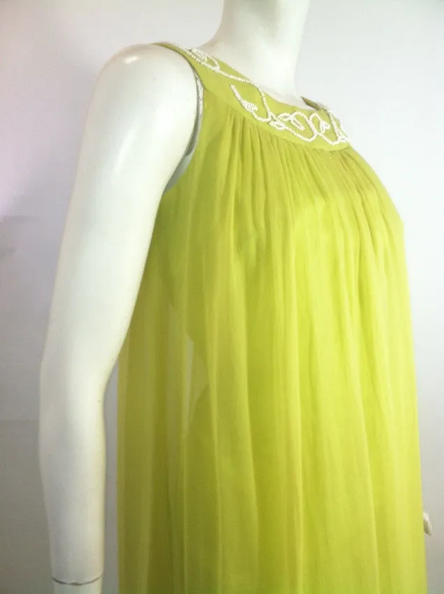 Alluring Green Goddess Chartreuse Grecian Inspired Chiffon Gown circa 1960s