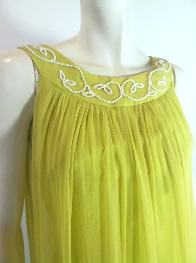 Alluring Green Goddess Chartreuse Grecian Inspired Chiffon Gown circa 1960s