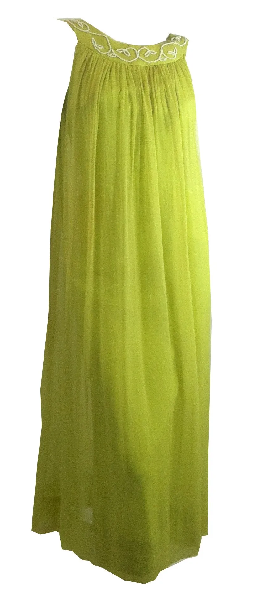 Alluring Green Goddess Chartreuse Grecian Inspired Chiffon Gown circa 1960s