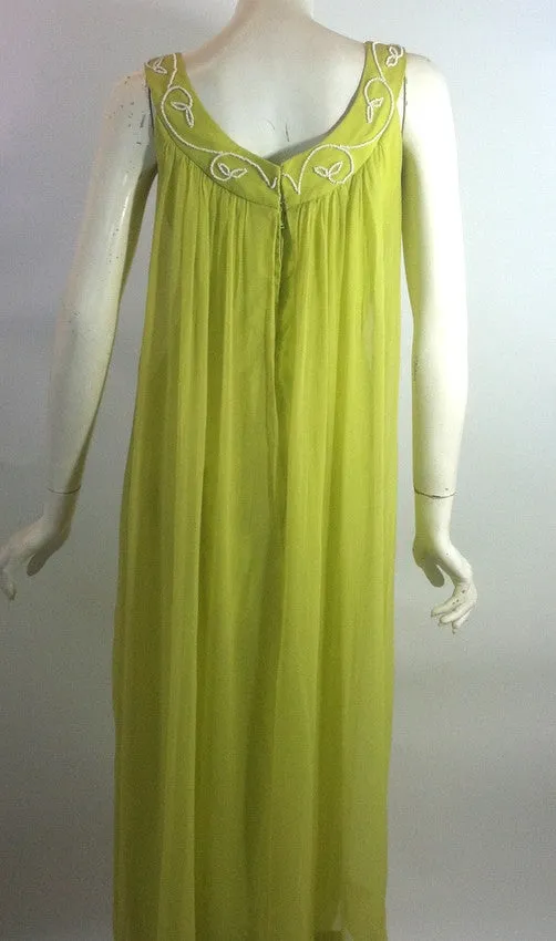 Alluring Green Goddess Chartreuse Grecian Inspired Chiffon Gown circa 1960s