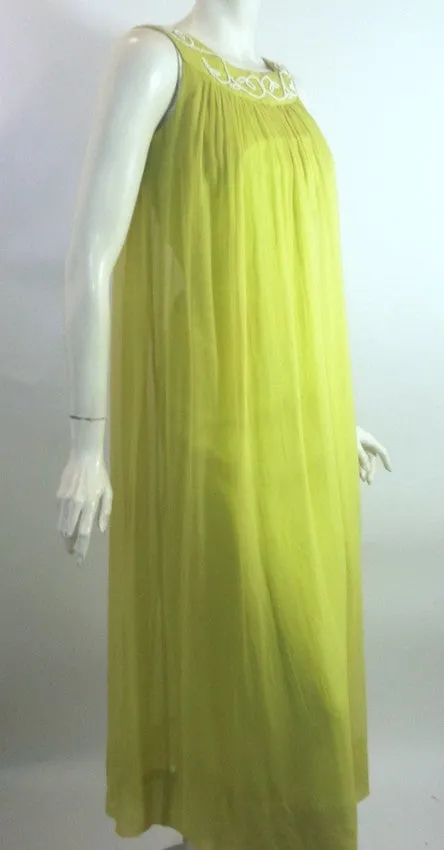 Alluring Green Goddess Chartreuse Grecian Inspired Chiffon Gown circa 1960s