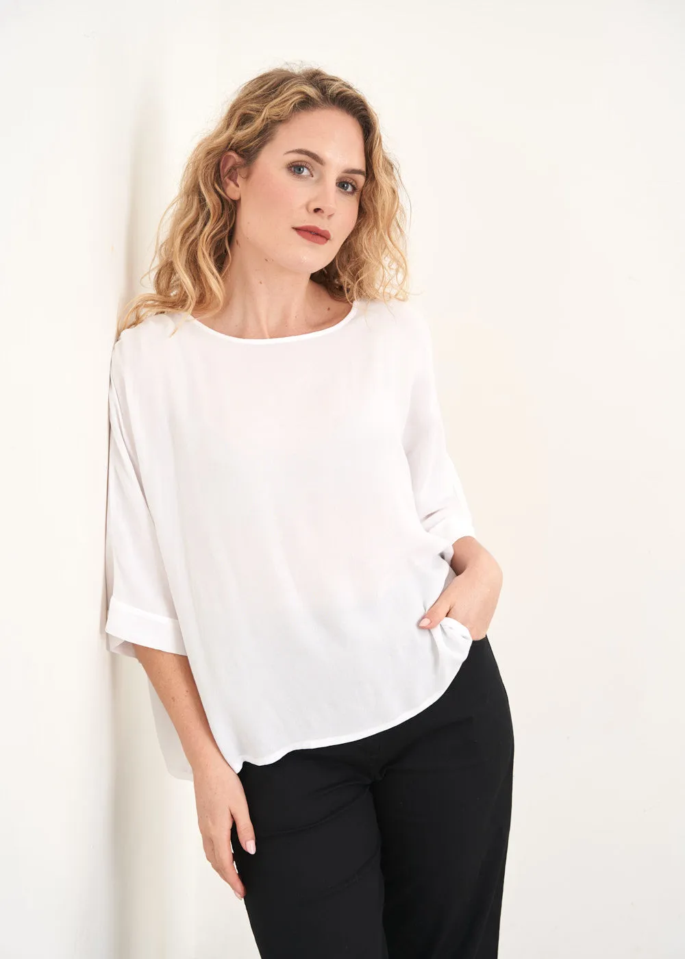 AMBROSE CREPE 3/4 SLEEVE TOP