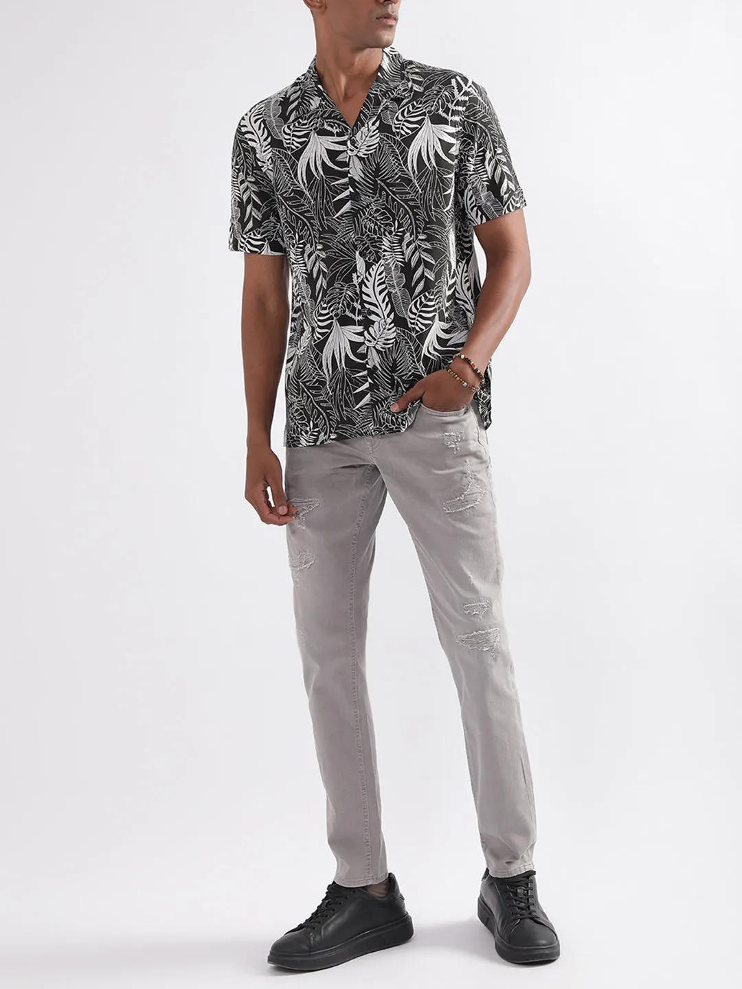 Antony Morato Black Printed Regular Fit Shirt