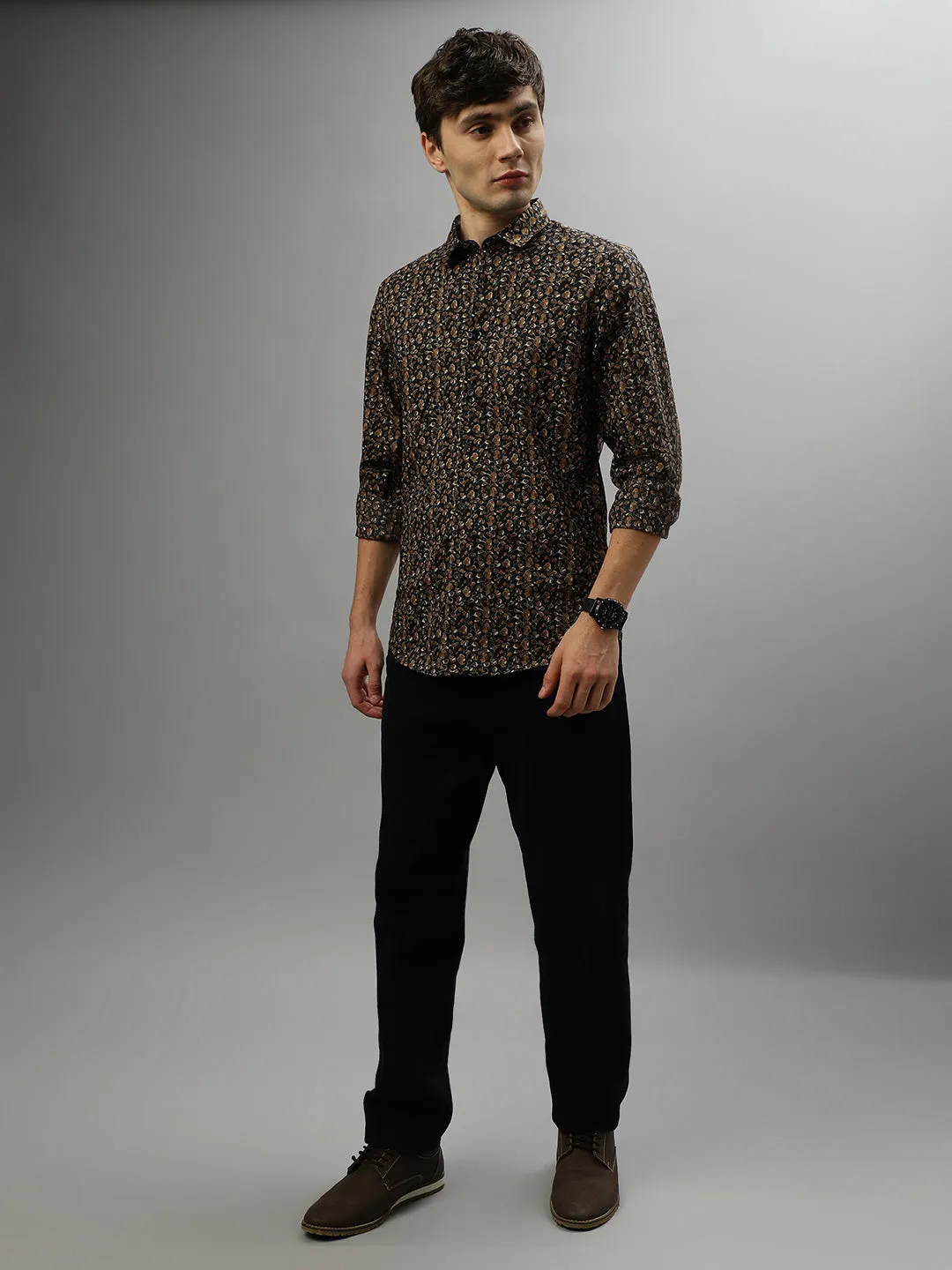 Antony Morato Brown Fashion Printed Slim Fit Shirt