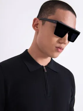 Antony Morato Men Black Solid Polo Collar Short Sleeves T-Shirt