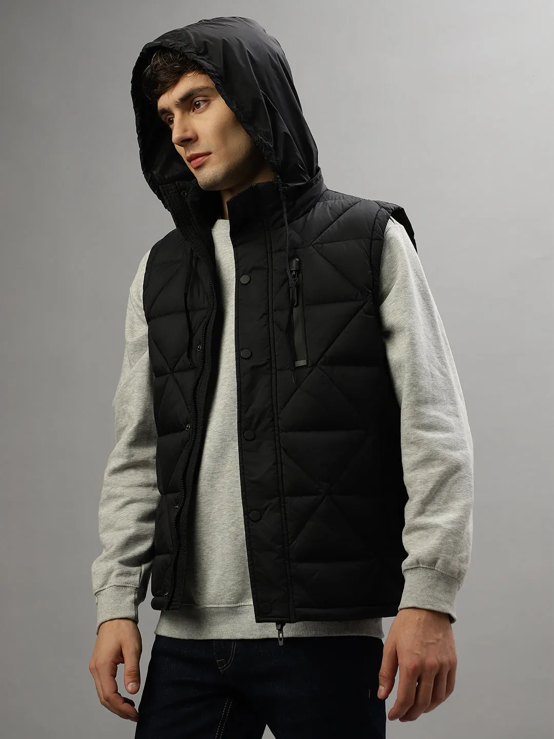 Antony Morato Men Solid Sleeveless Hooded Jacket