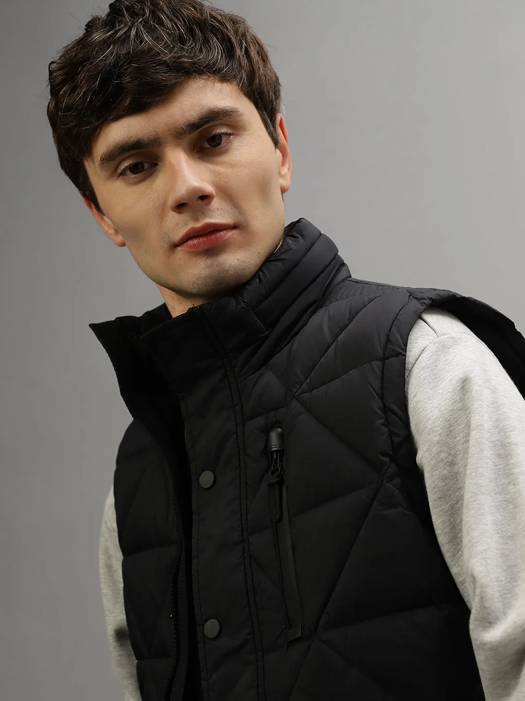 Antony Morato Men Solid Sleeveless Hooded Jacket