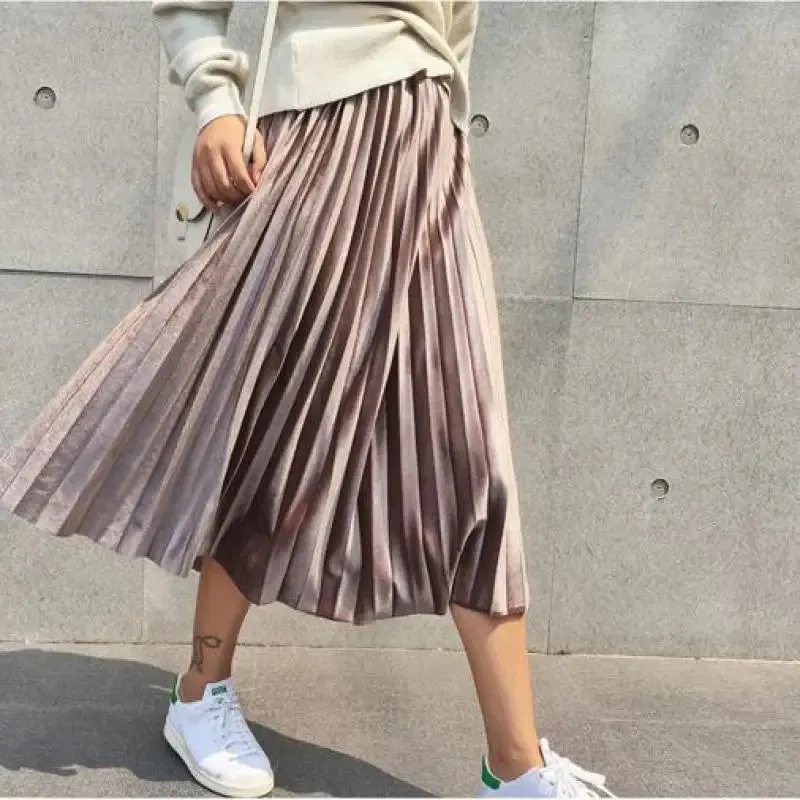 Autumn High Waisted Skinny Velvet Pleated Skirt