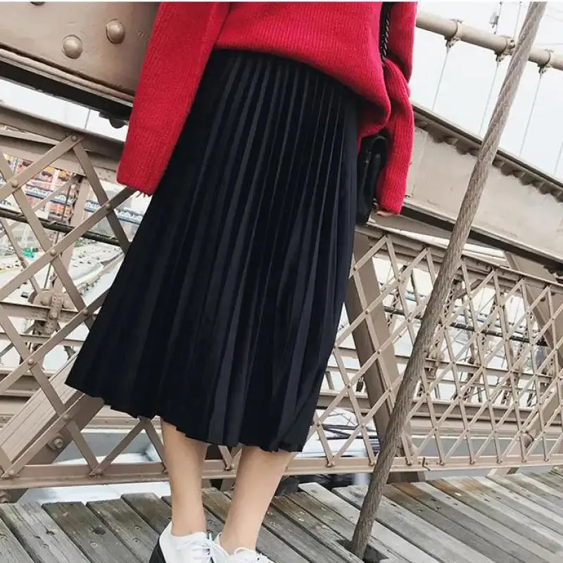 Autumn High Waisted Skinny Velvet Pleated Skirt