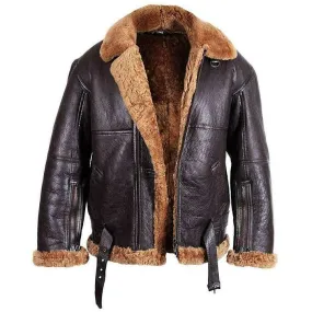 B3 RAF Aviator Shearling Bomber Jacket For Men