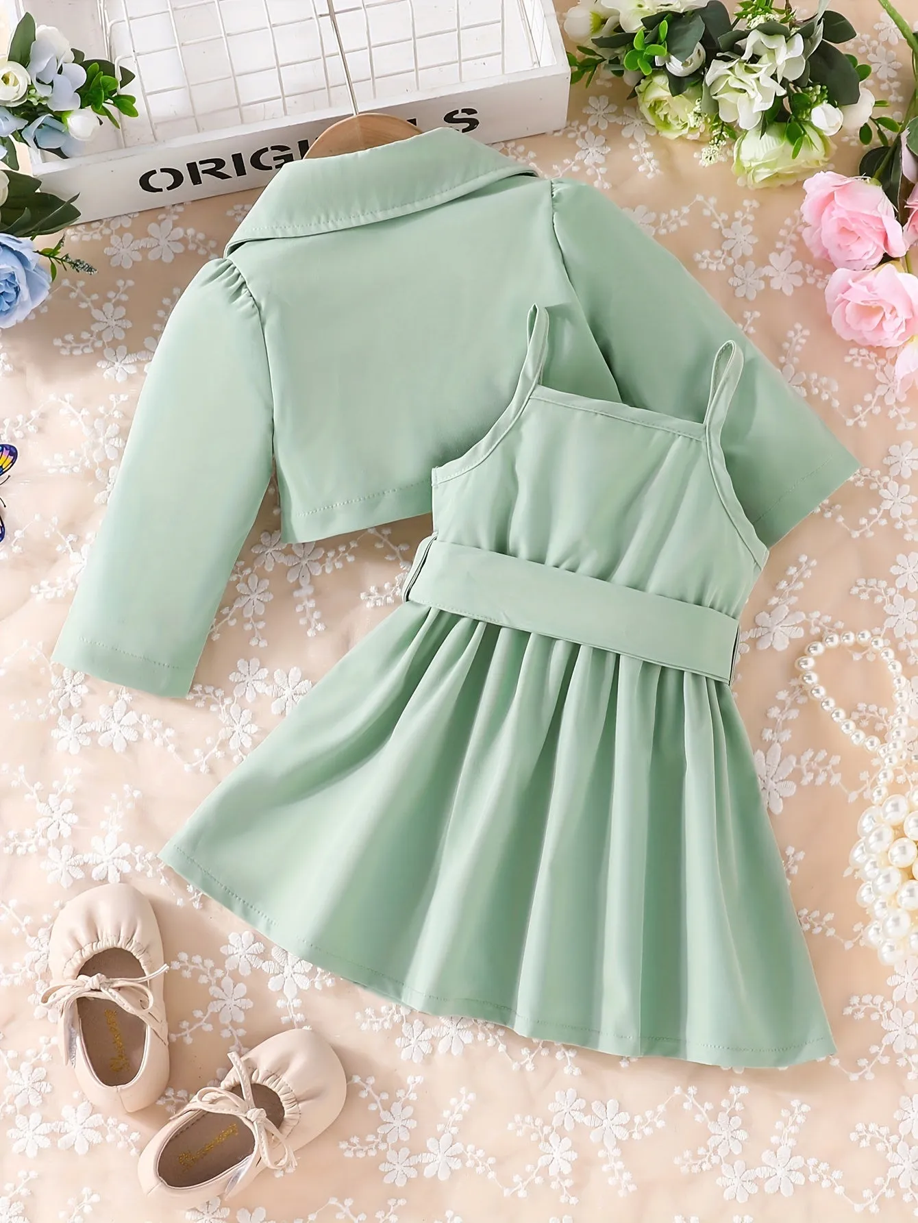 Baby Girls Button Coat & Pleated Skirt Set