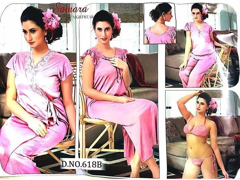 Baby Pink Wedding Nighty Sets For Bridals - 618B - 6 Pieces Nighty Sets