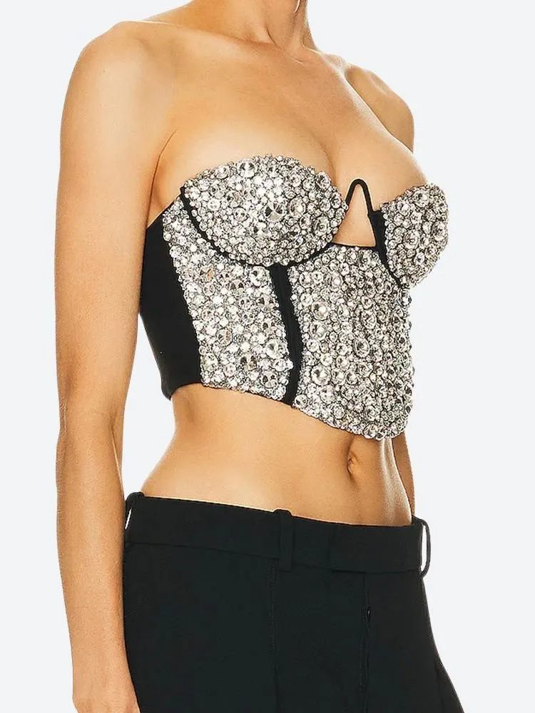 Baddie Rhinestone Bustier Crop Top