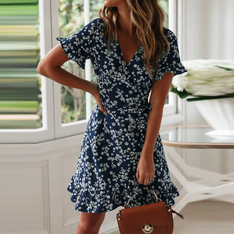 Becca Sexy V Neck Floral Print Boho Beach Mini Dress