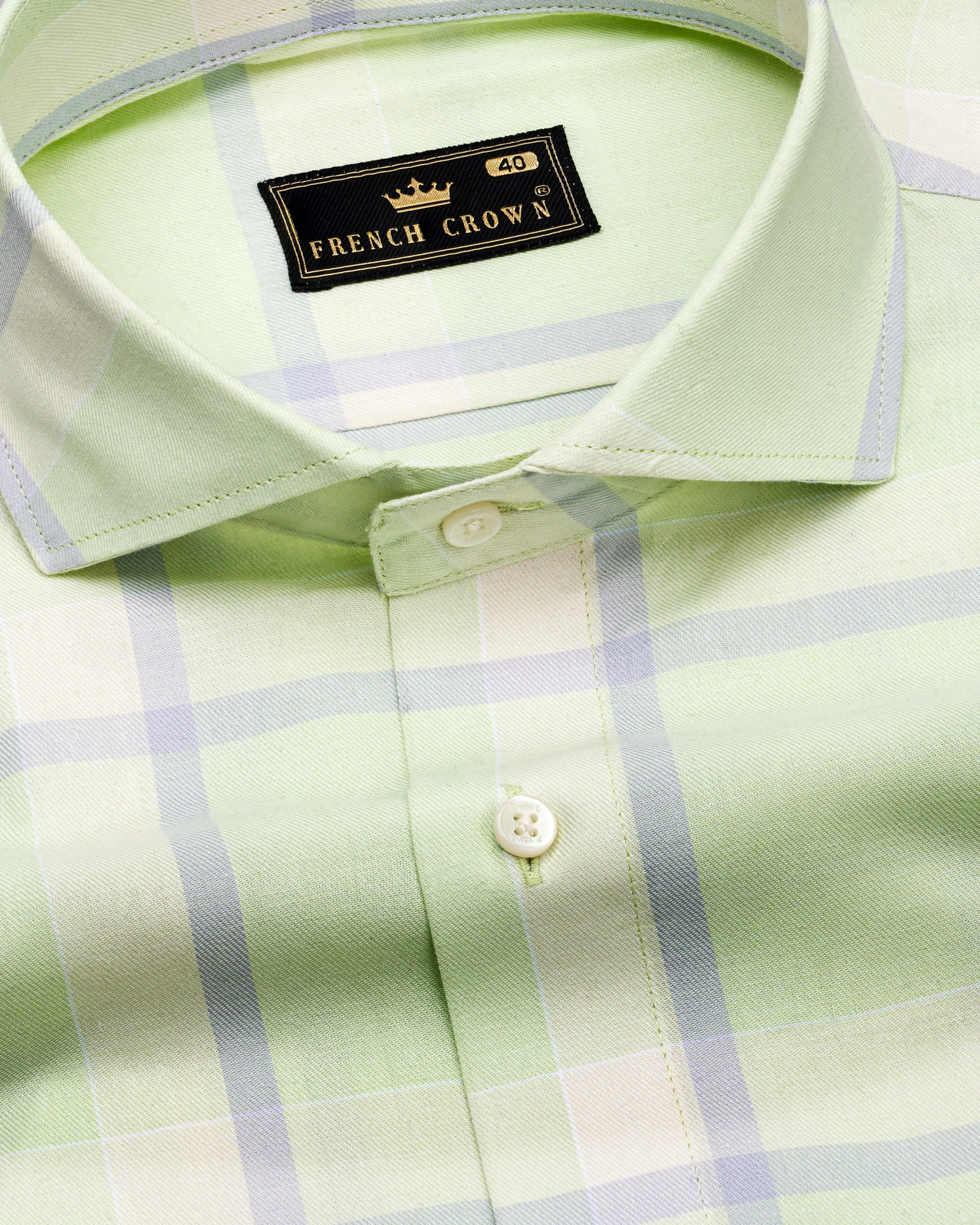 Beryl Green Twill Windowpane Premium Cotton Shirt