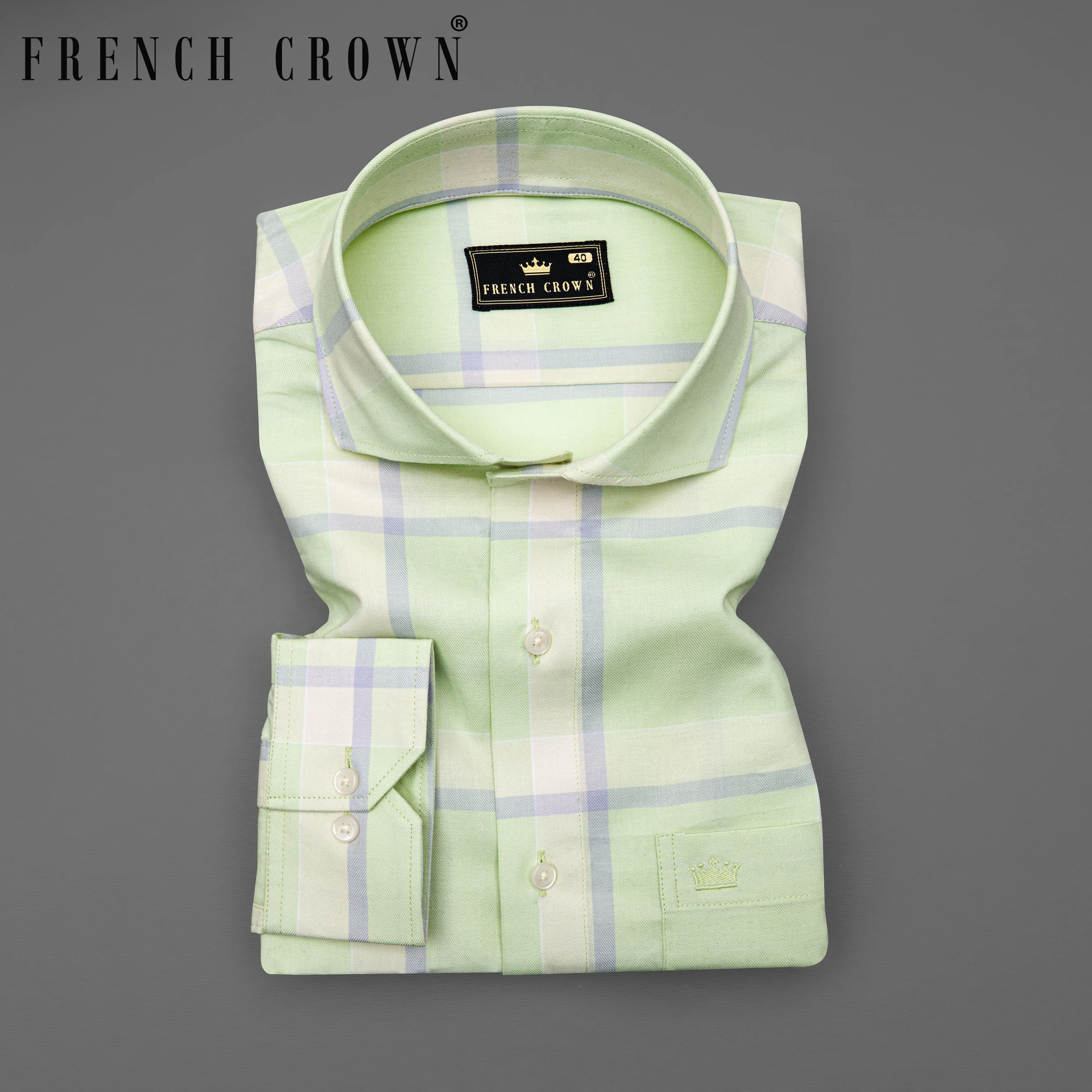 Beryl Green Twill Windowpane Premium Cotton Shirt