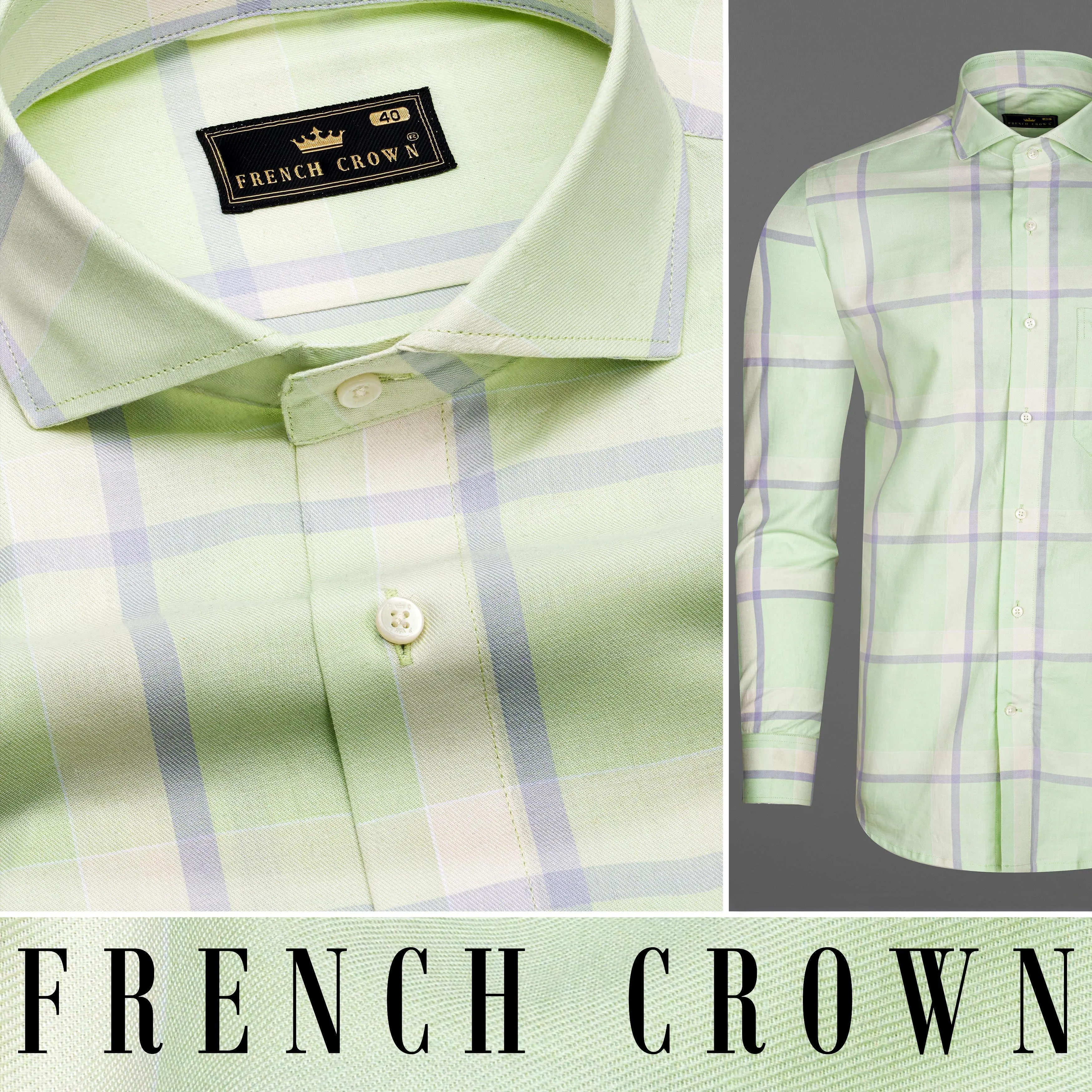 Beryl Green Twill Windowpane Premium Cotton Shirt