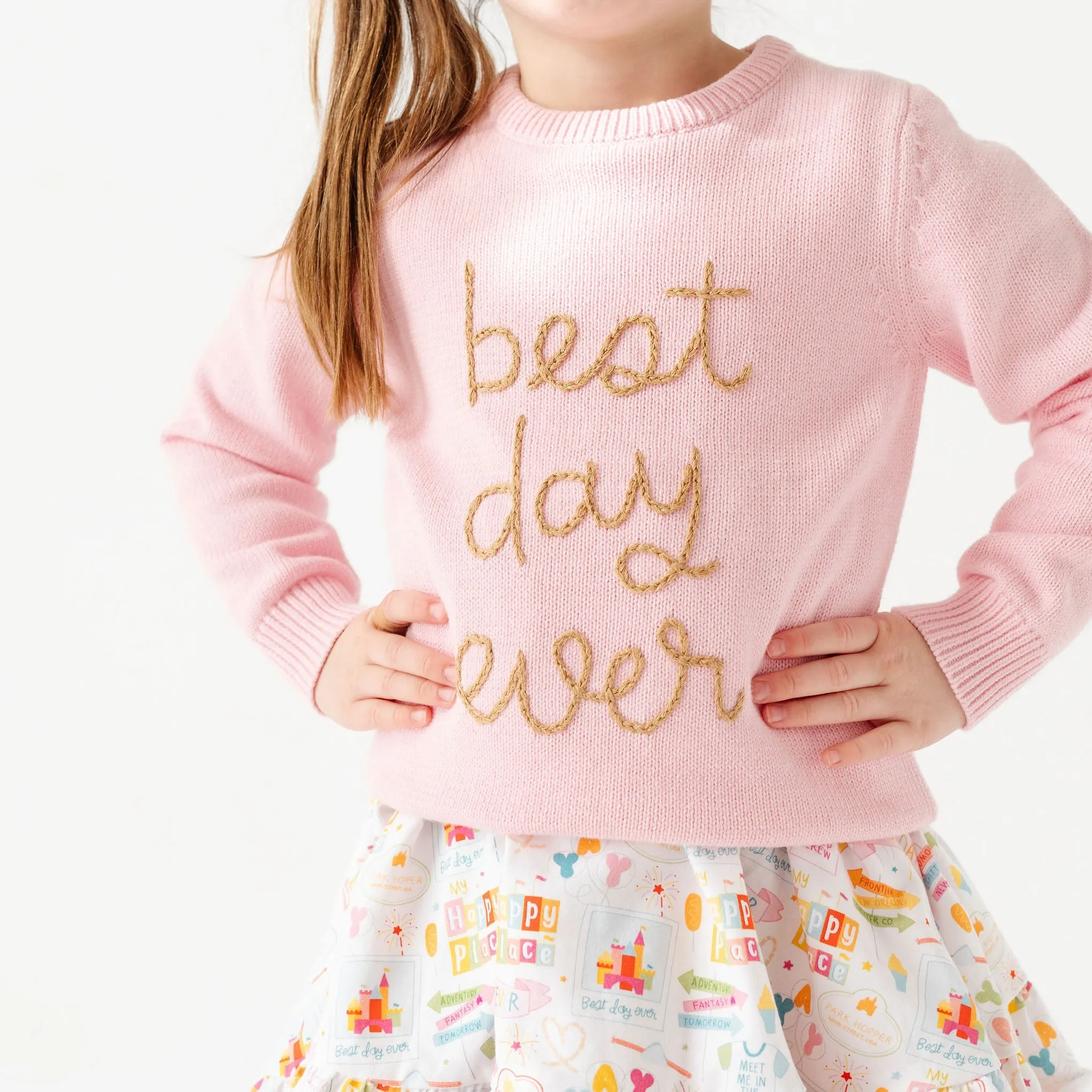 Best Day Ever Pullover Sweater - Pink/Gold