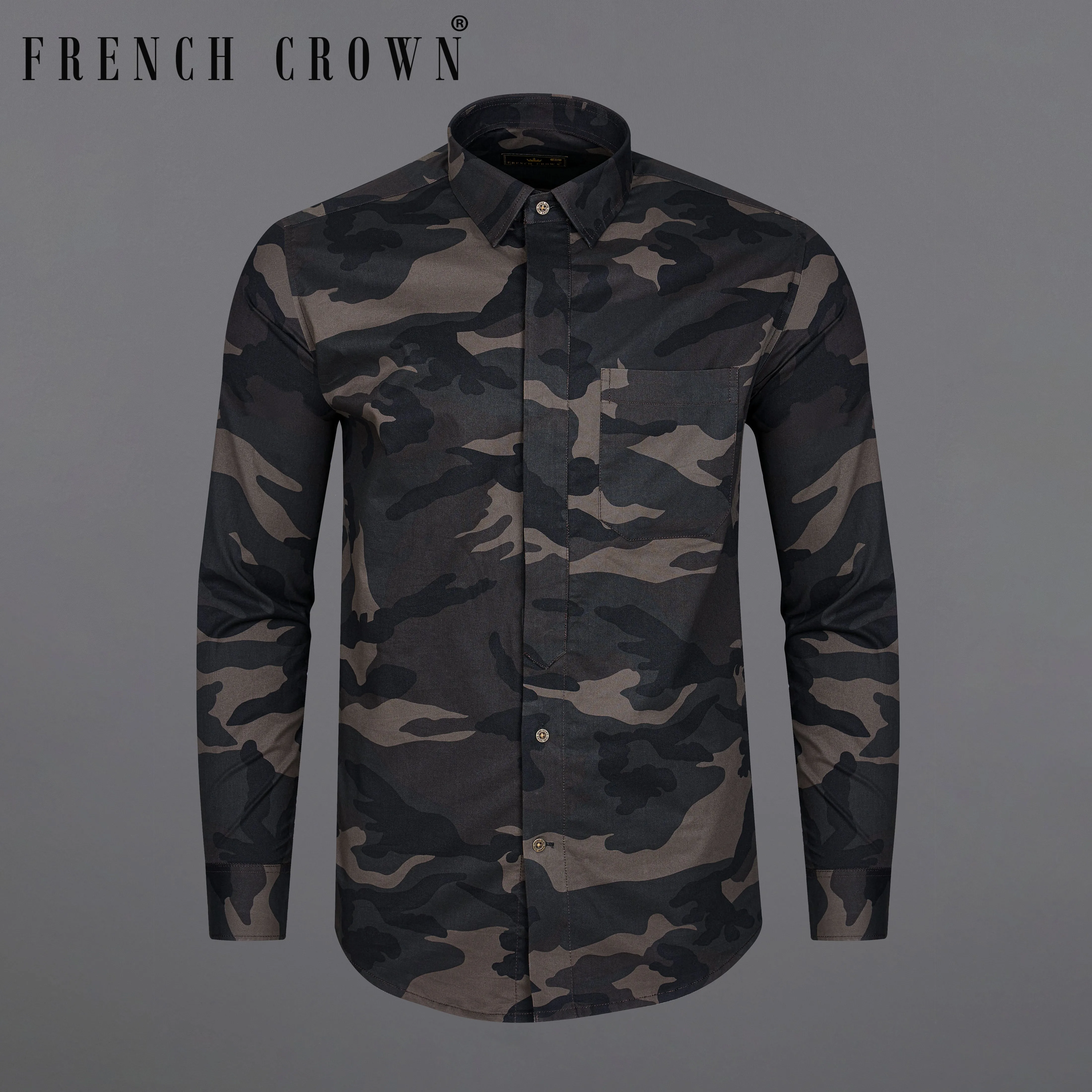 Birch Brown with Thunder Green Multi Coloured  Camouflage Military Printed Royal Oxford Designer Shirt