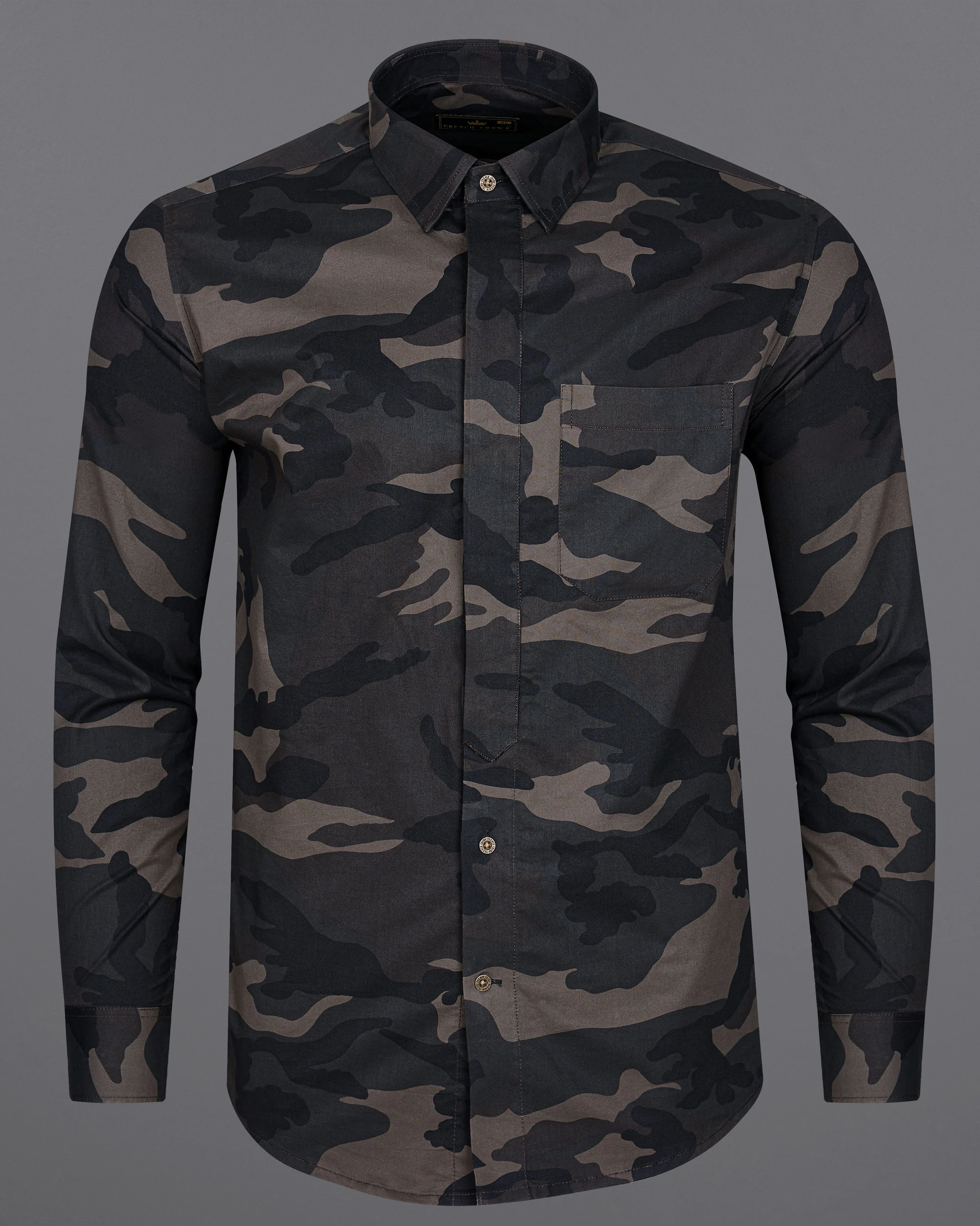 Birch Brown with Thunder Green Multi Coloured  Camouflage Military Printed Royal Oxford Designer Shirt