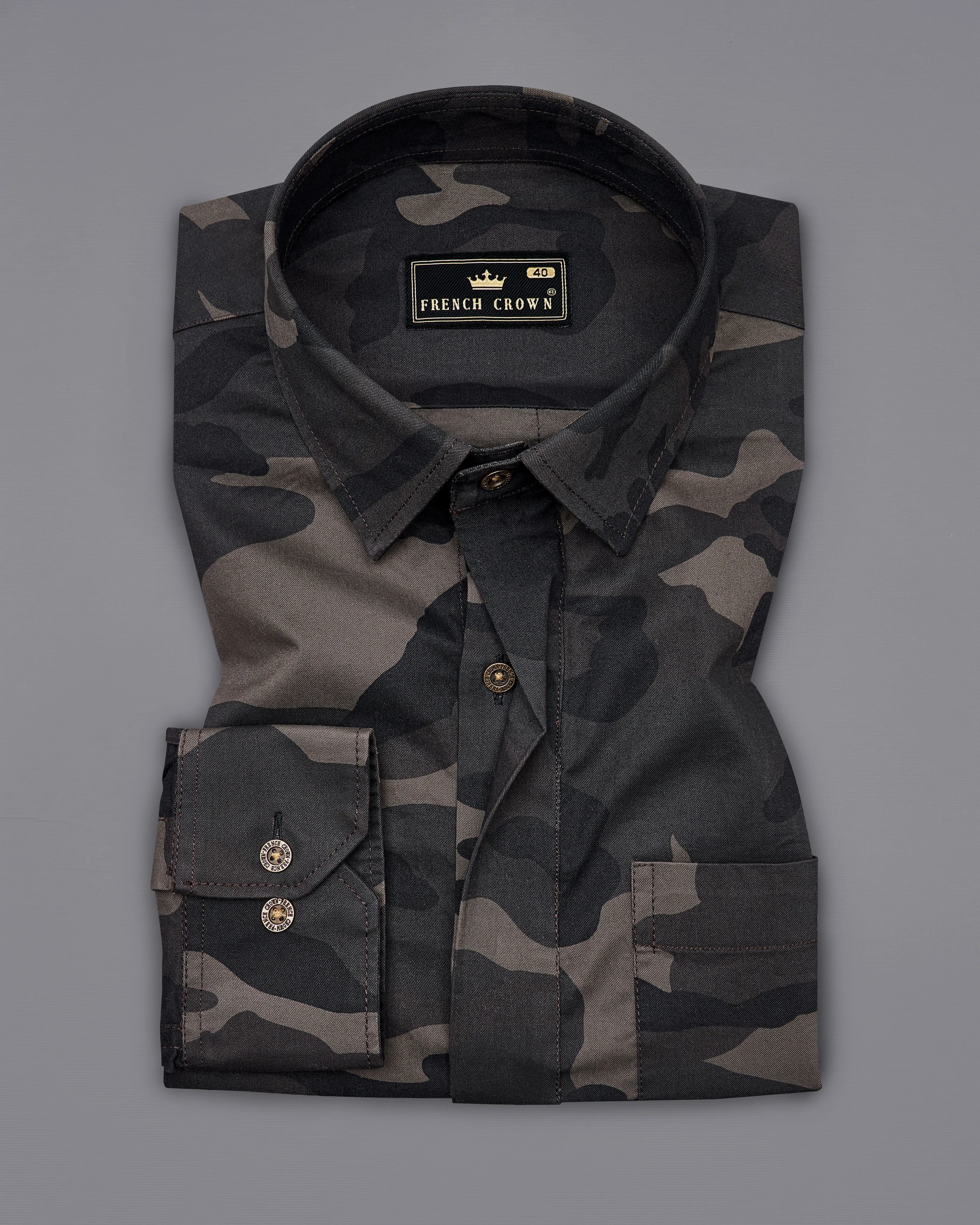 Birch Brown with Thunder Green Multi Coloured  Camouflage Military Printed Royal Oxford Designer Shirt