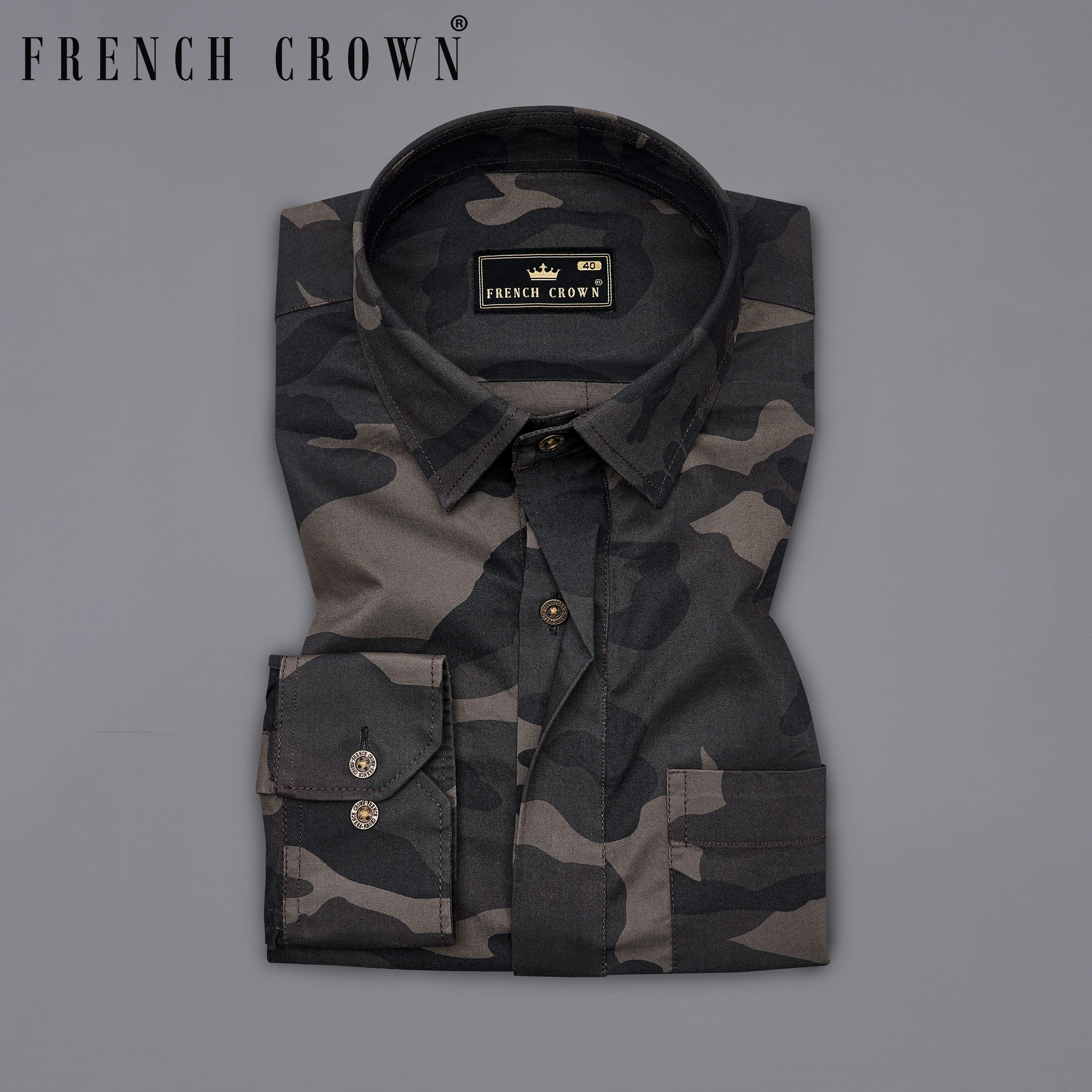 Birch Brown with Thunder Green Multi Coloured  Camouflage Military Printed Royal Oxford Designer Shirt