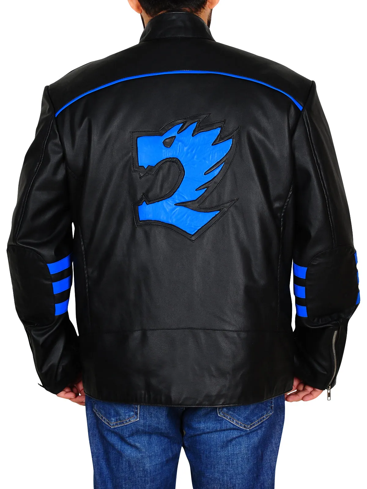 Black & Blue Biker Leather Jacket