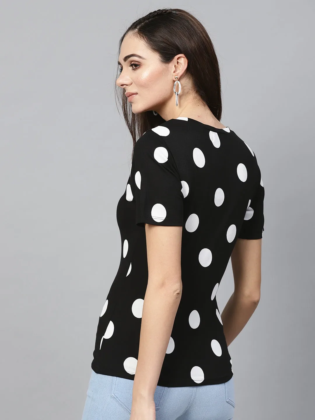 Black & White Polka V-Neck Tee