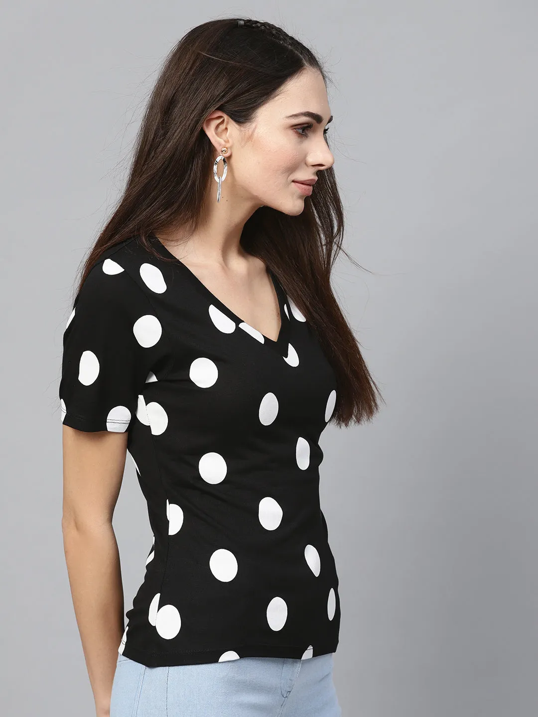 Black & White Polka V-Neck Tee