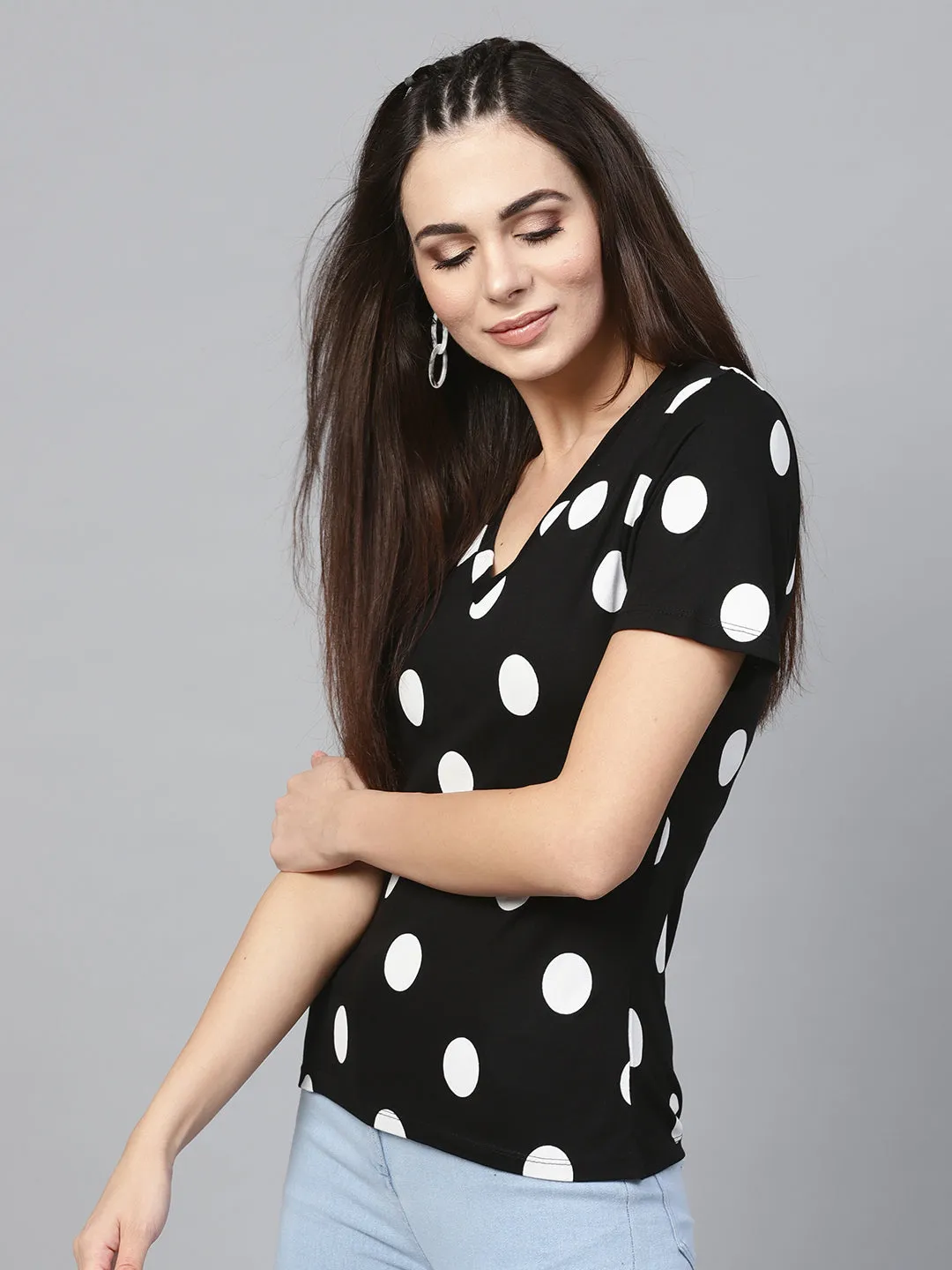 Black & White Polka V-Neck Tee