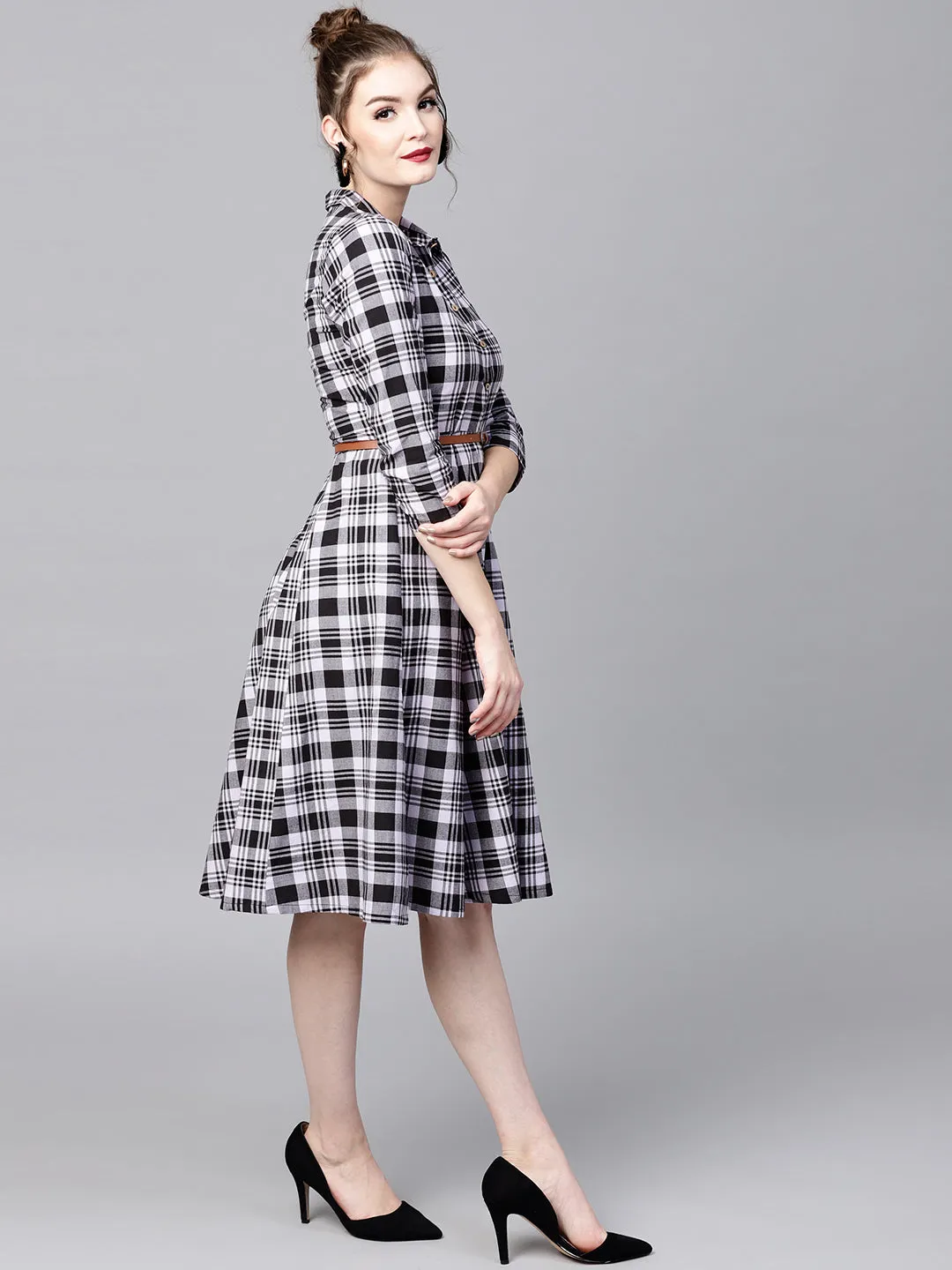 Black Check Shirt Ethnic Belted Dress