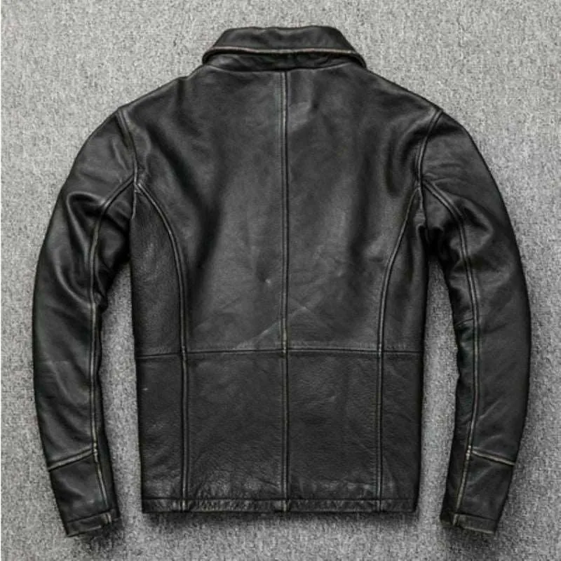 Black Distressed Vintage Motorcycle Cafe Racer Jacket