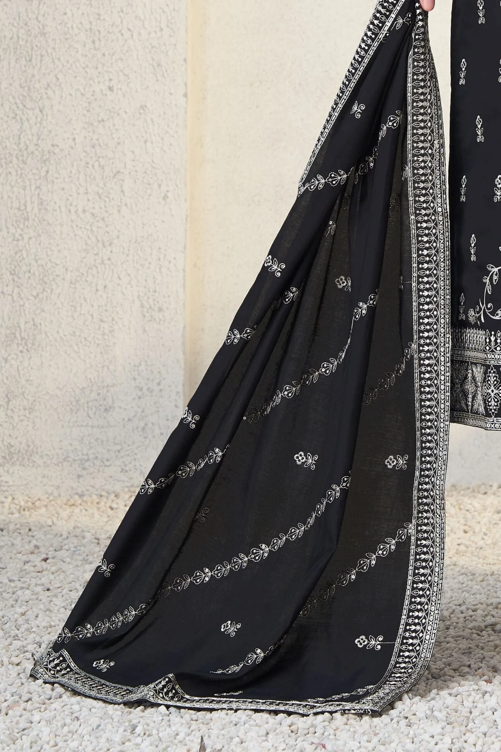 Black Sequins and Thread work Straight Cut Salwar Suit