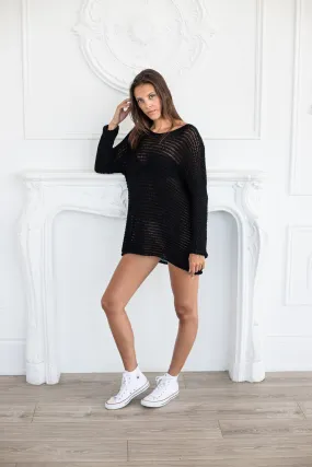 Black Slouchy Oversized knit tunic dress.