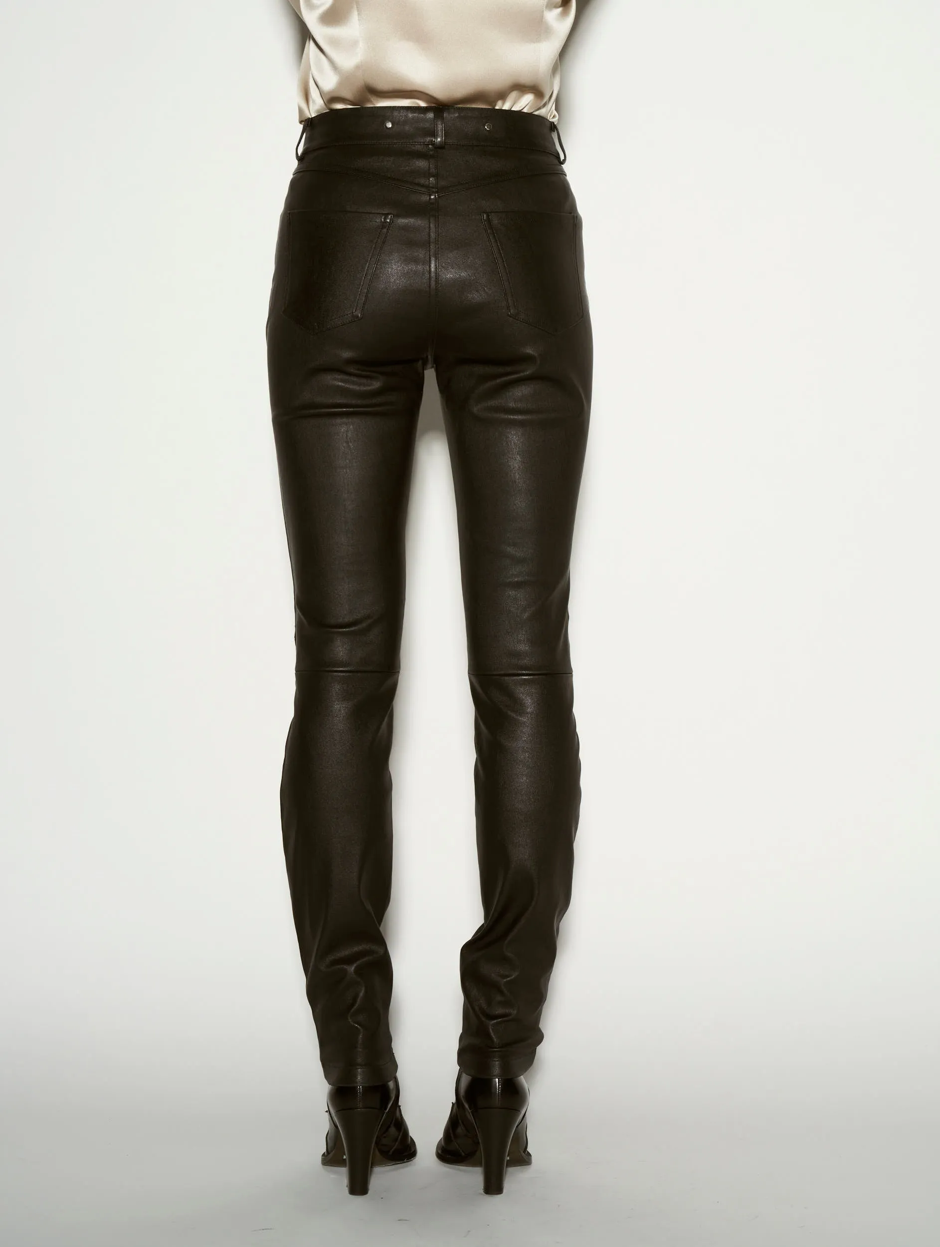 Black stretch plongé leather slim-fit trousers