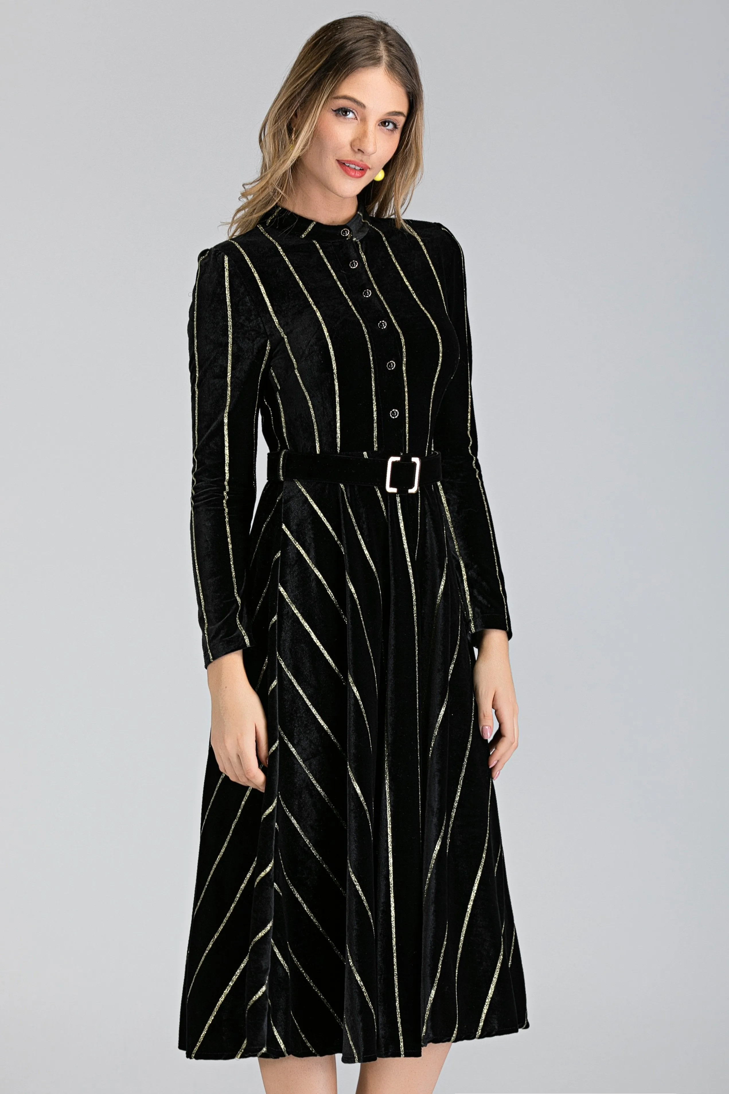 Black Velvet Gold Stripe Maxi Dress