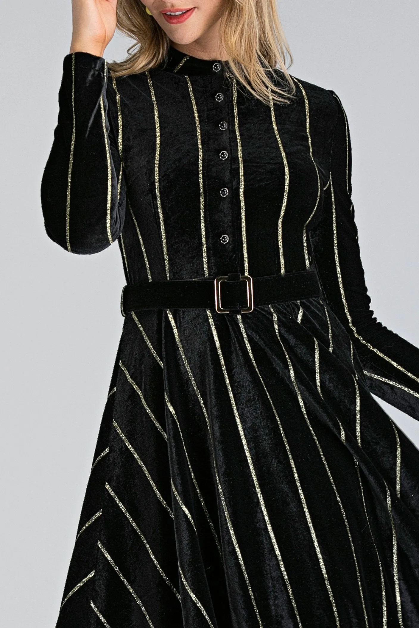 Black Velvet Gold Stripe Maxi Dress