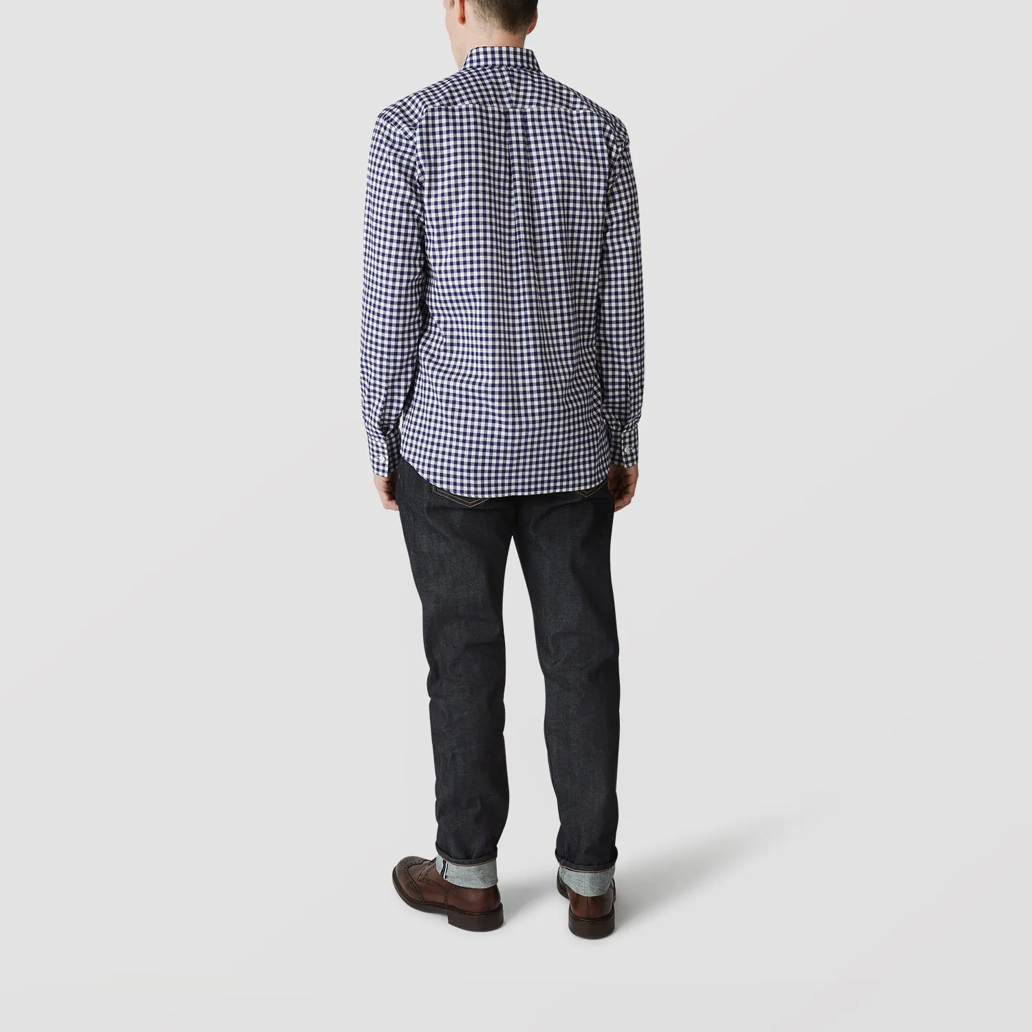 Blue Check Weekend Fit Shirt with Derby Collar and 1-Button Cuffs