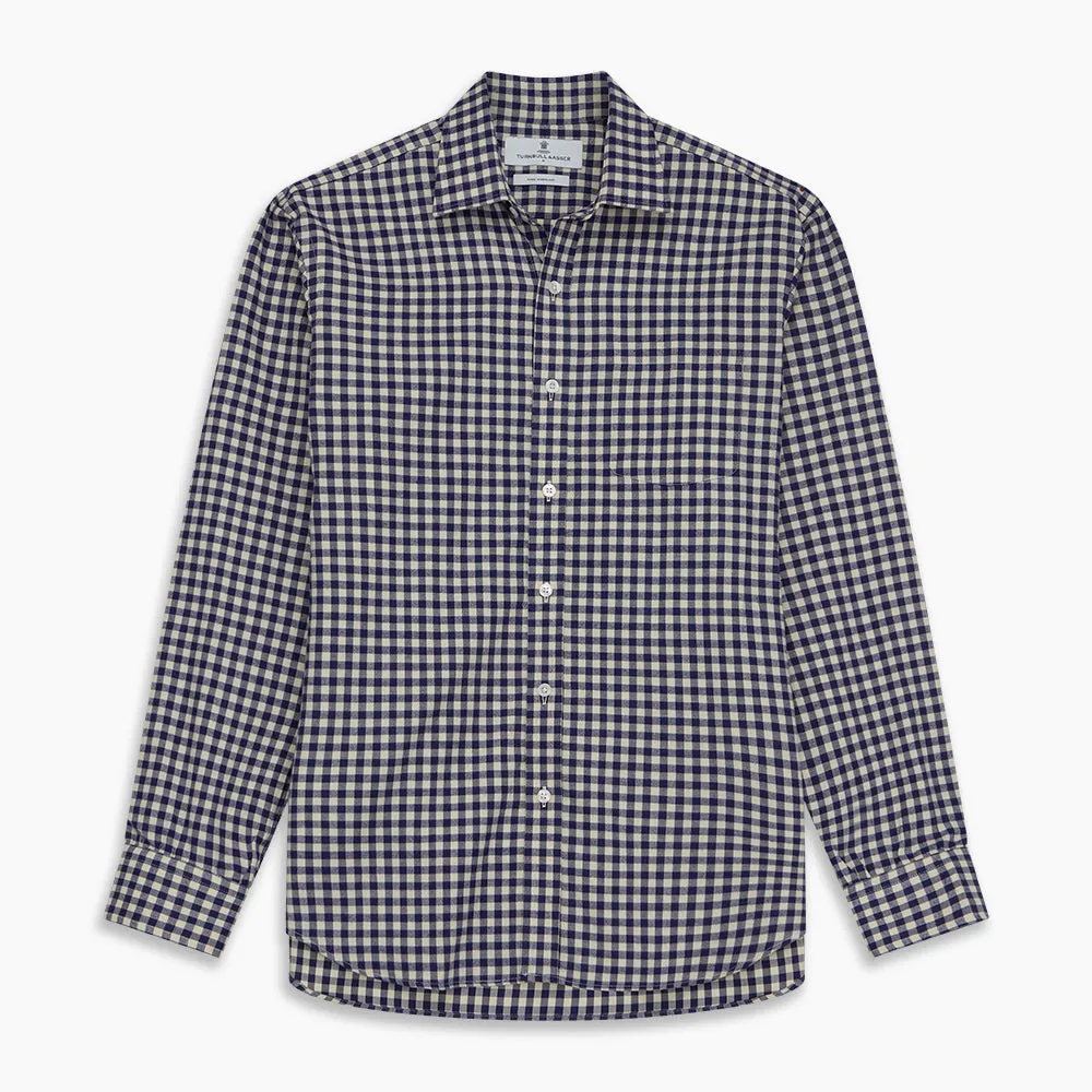 Blue Check Weekend Fit Shirt with Derby Collar and 1-Button Cuffs