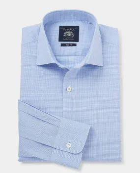 Blue Cotton Prince of Wales Check Slim Fit Formal Shirt - Single Cuff